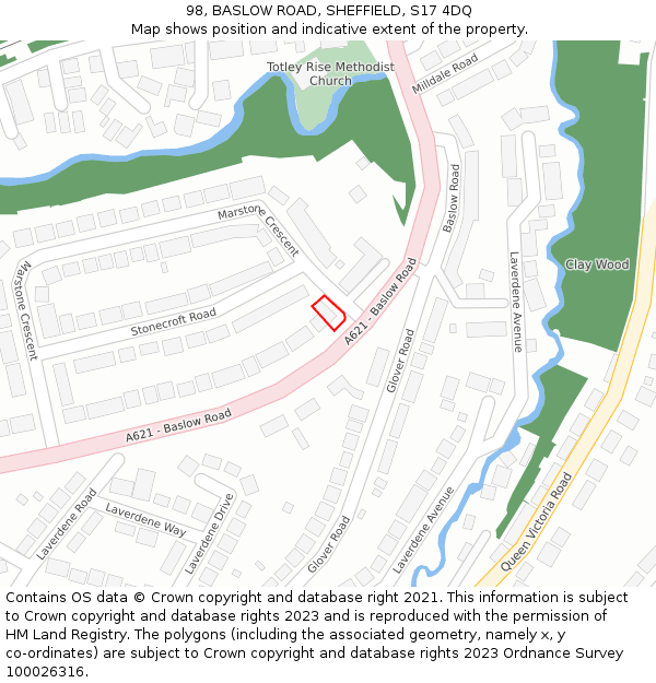 98, BASLOW ROAD, SHEFFIELD, S17 4DQ: Location map and indicative extent of plot