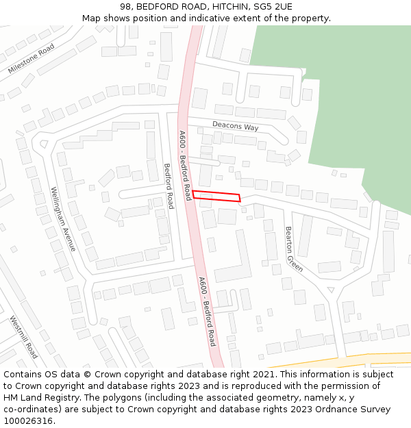 98, BEDFORD ROAD, HITCHIN, SG5 2UE: Location map and indicative extent of plot