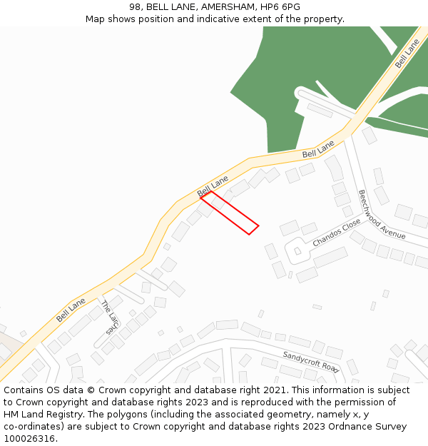 98, BELL LANE, AMERSHAM, HP6 6PG: Location map and indicative extent of plot