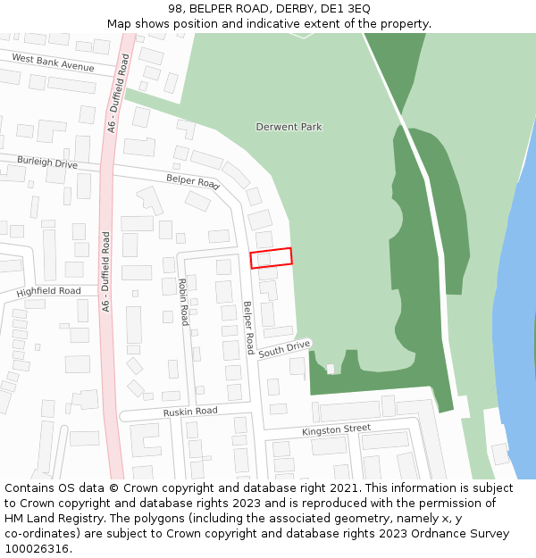 98, BELPER ROAD, DERBY, DE1 3EQ: Location map and indicative extent of plot
