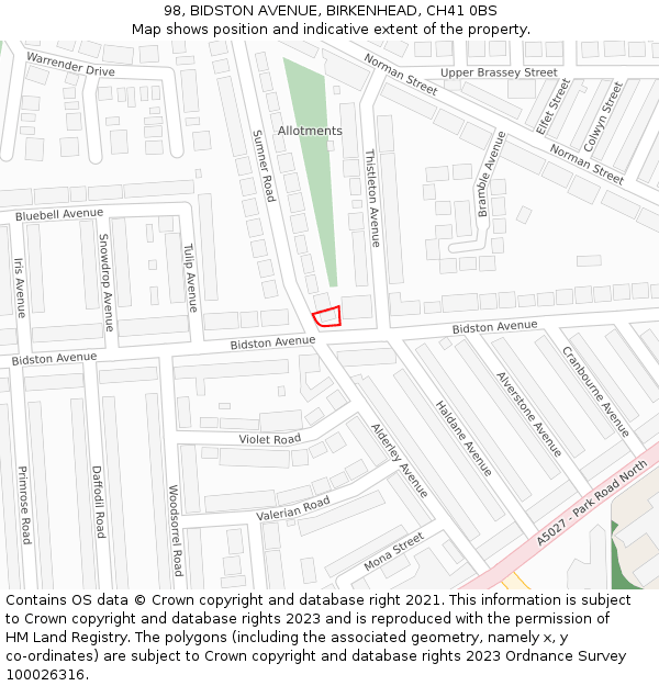 98, BIDSTON AVENUE, BIRKENHEAD, CH41 0BS: Location map and indicative extent of plot