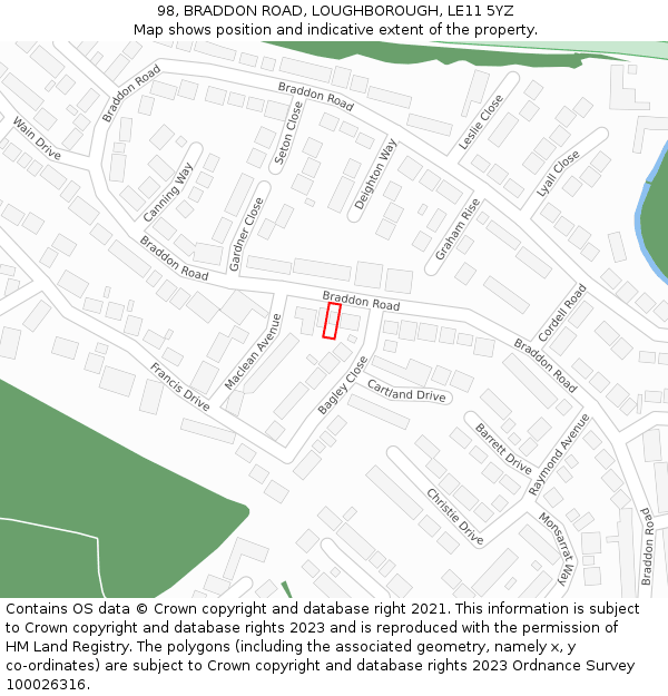 98, BRADDON ROAD, LOUGHBOROUGH, LE11 5YZ: Location map and indicative extent of plot