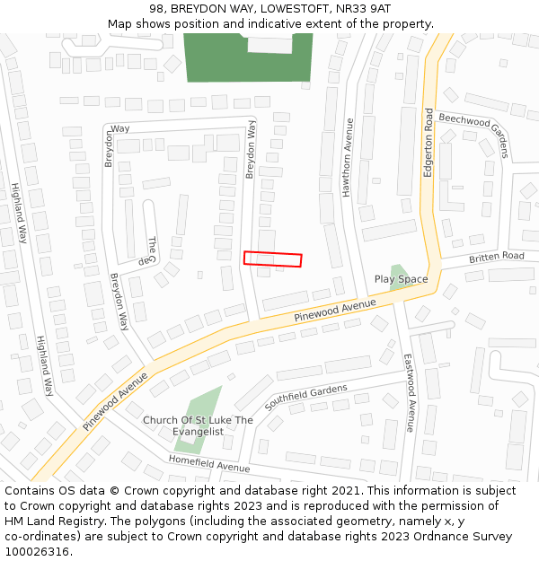 98, BREYDON WAY, LOWESTOFT, NR33 9AT: Location map and indicative extent of plot