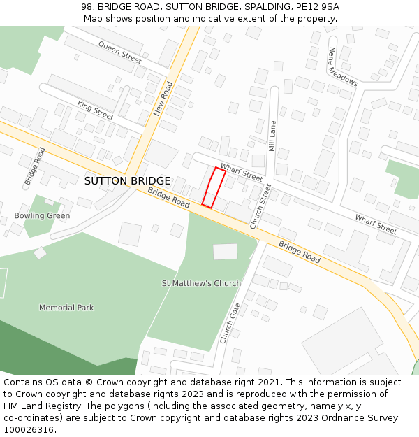 98, BRIDGE ROAD, SUTTON BRIDGE, SPALDING, PE12 9SA: Location map and indicative extent of plot