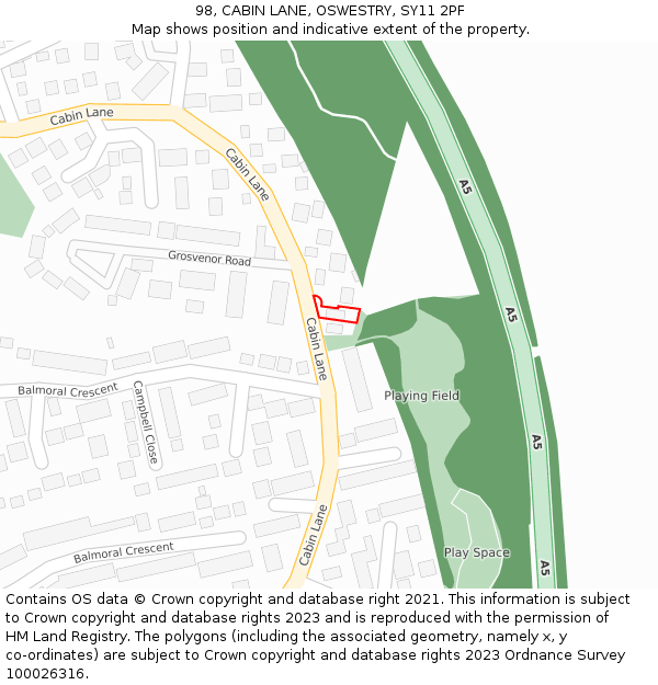 98, CABIN LANE, OSWESTRY, SY11 2PF: Location map and indicative extent of plot