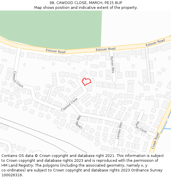 98, CAWOOD CLOSE, MARCH, PE15 8UP: Location map and indicative extent of plot