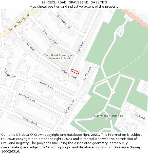 98, CECIL ROAD, GRAVESEND, DA11 7DG: Location map and indicative extent of plot