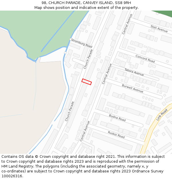 98, CHURCH PARADE, CANVEY ISLAND, SS8 9RH: Location map and indicative extent of plot
