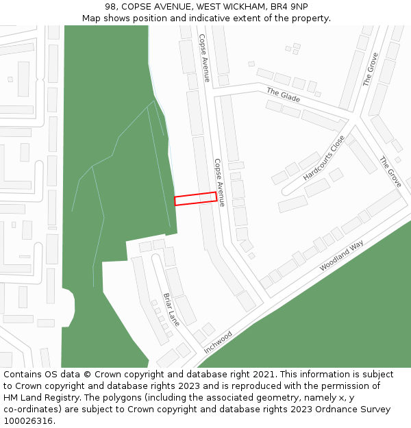 98, COPSE AVENUE, WEST WICKHAM, BR4 9NP: Location map and indicative extent of plot