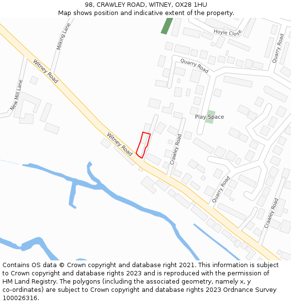 98, CRAWLEY ROAD, WITNEY, OX28 1HU: Location map and indicative extent of plot