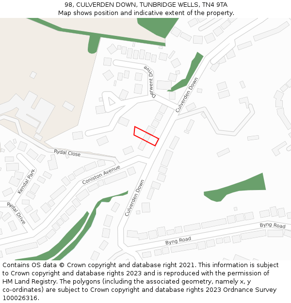 98, CULVERDEN DOWN, TUNBRIDGE WELLS, TN4 9TA: Location map and indicative extent of plot