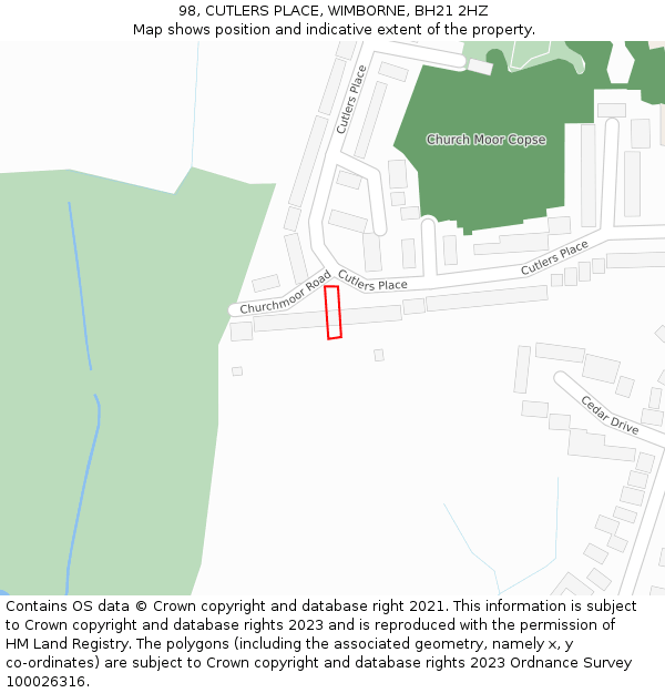 98, CUTLERS PLACE, WIMBORNE, BH21 2HZ: Location map and indicative extent of plot