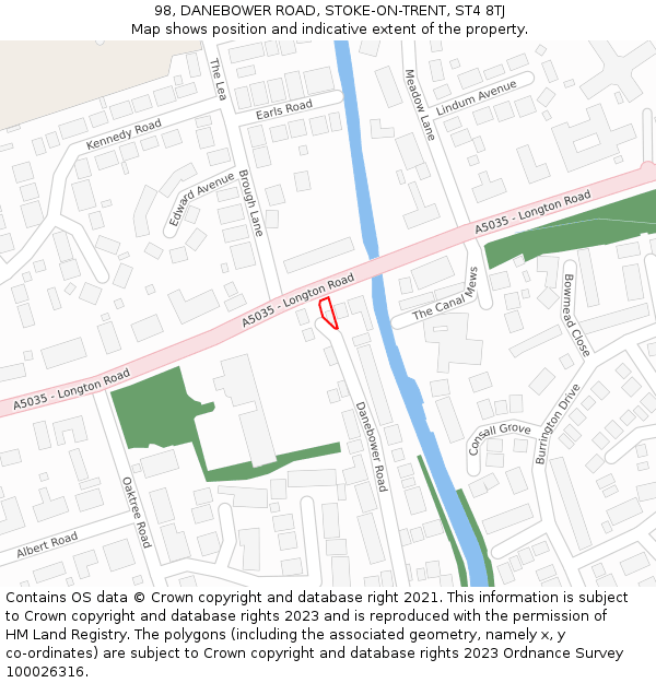98, DANEBOWER ROAD, STOKE-ON-TRENT, ST4 8TJ: Location map and indicative extent of plot