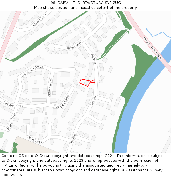 98, DARVILLE, SHREWSBURY, SY1 2UG: Location map and indicative extent of plot