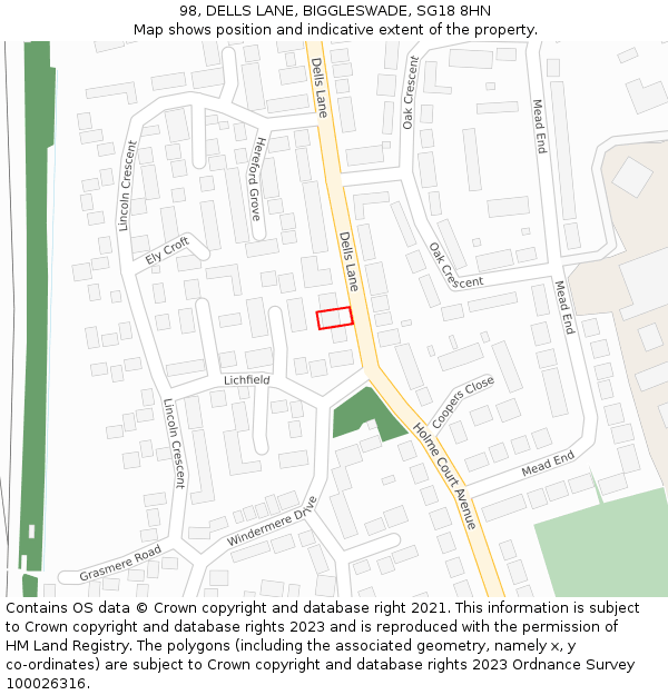 98, DELLS LANE, BIGGLESWADE, SG18 8HN: Location map and indicative extent of plot