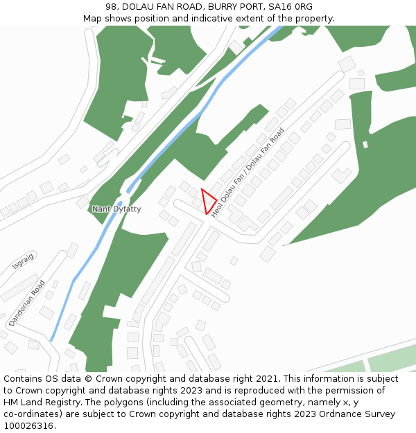 98, DOLAU FAN ROAD, BURRY PORT, SA16 0RG: Location map and indicative extent of plot