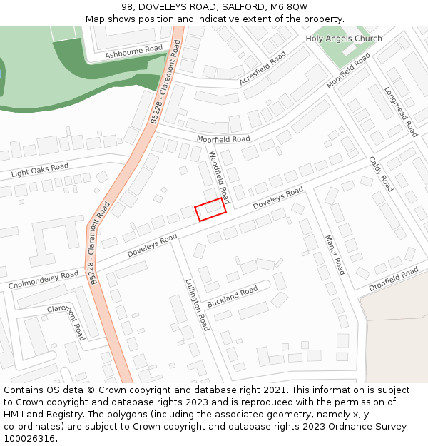 98, DOVELEYS ROAD, SALFORD, M6 8QW: Location map and indicative extent of plot