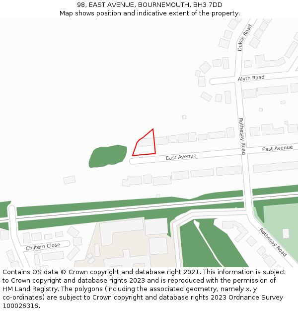 98, EAST AVENUE, BOURNEMOUTH, BH3 7DD: Location map and indicative extent of plot