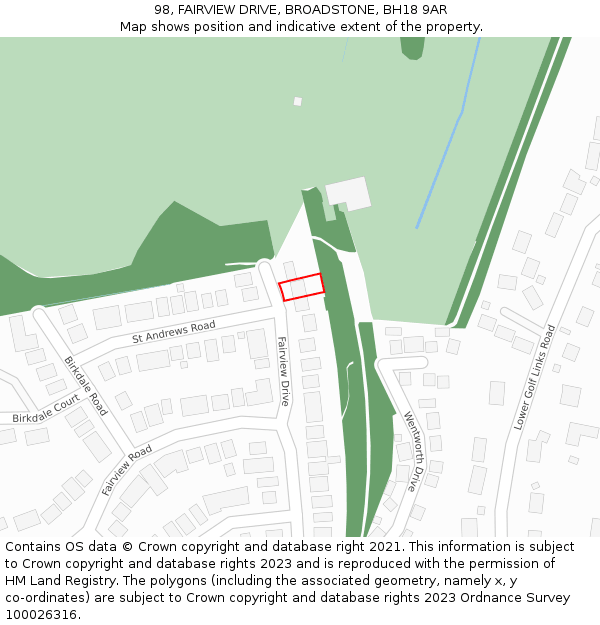 98, FAIRVIEW DRIVE, BROADSTONE, BH18 9AR: Location map and indicative extent of plot