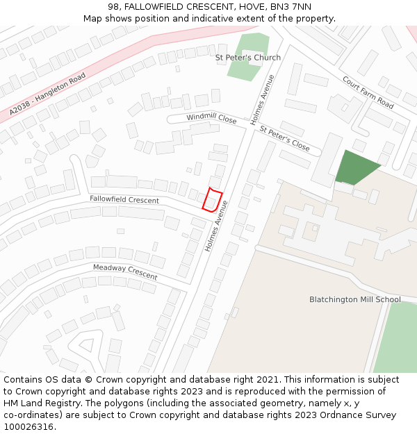 98, FALLOWFIELD CRESCENT, HOVE, BN3 7NN: Location map and indicative extent of plot