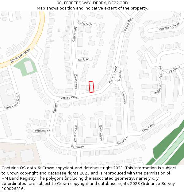 98, FERRERS WAY, DERBY, DE22 2BD: Location map and indicative extent of plot