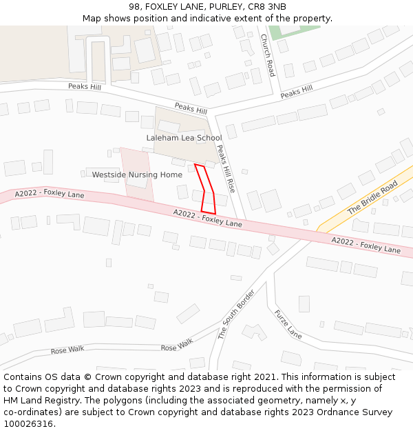 98, FOXLEY LANE, PURLEY, CR8 3NB: Location map and indicative extent of plot