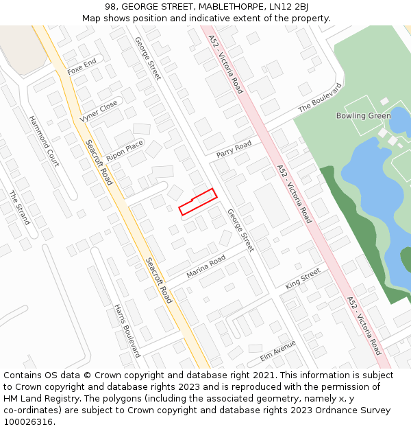 98, GEORGE STREET, MABLETHORPE, LN12 2BJ: Location map and indicative extent of plot