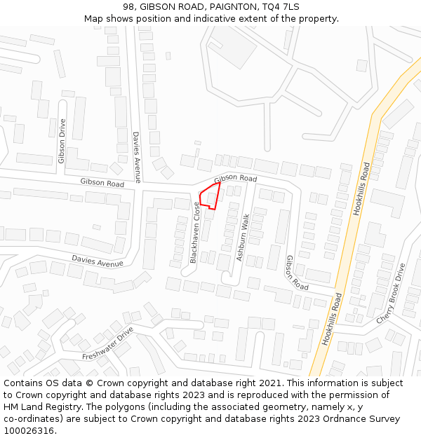 98, GIBSON ROAD, PAIGNTON, TQ4 7LS: Location map and indicative extent of plot