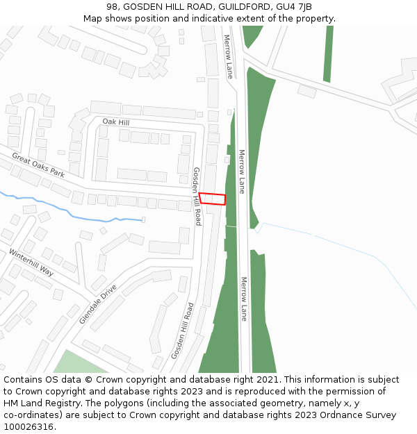 98, GOSDEN HILL ROAD, GUILDFORD, GU4 7JB: Location map and indicative extent of plot