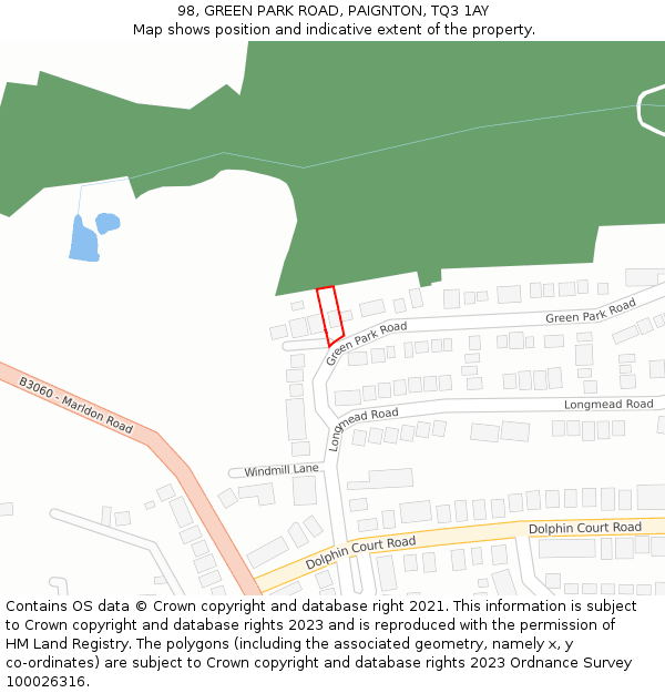 98, GREEN PARK ROAD, PAIGNTON, TQ3 1AY: Location map and indicative extent of plot