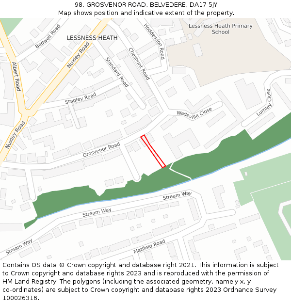 98, GROSVENOR ROAD, BELVEDERE, DA17 5JY: Location map and indicative extent of plot
