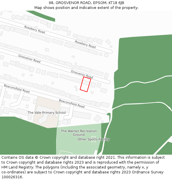 98, GROSVENOR ROAD, EPSOM, KT18 6JB: Location map and indicative extent of plot