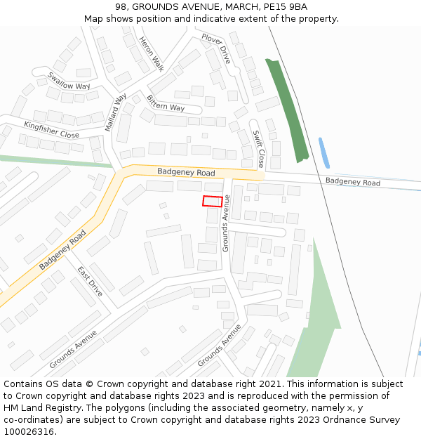 98, GROUNDS AVENUE, MARCH, PE15 9BA: Location map and indicative extent of plot