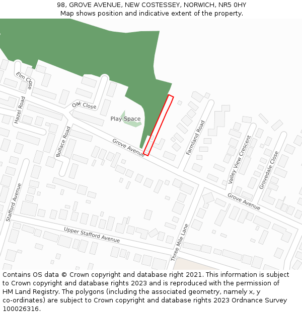 98, GROVE AVENUE, NEW COSTESSEY, NORWICH, NR5 0HY: Location map and indicative extent of plot