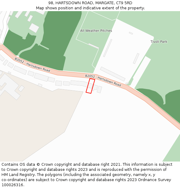 98, HARTSDOWN ROAD, MARGATE, CT9 5RD: Location map and indicative extent of plot