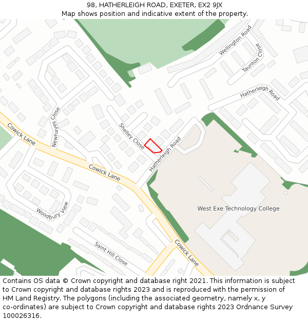 98, HATHERLEIGH ROAD, EXETER, EX2 9JX: Location map and indicative extent of plot