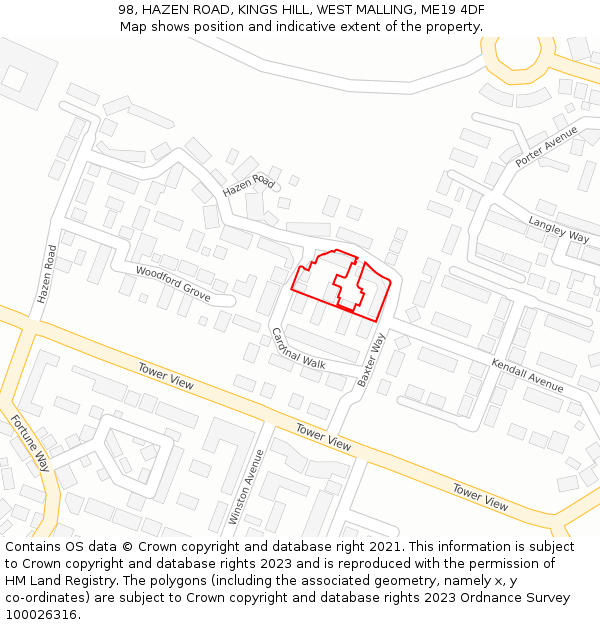 98, HAZEN ROAD, KINGS HILL, WEST MALLING, ME19 4DF: Location map and indicative extent of plot