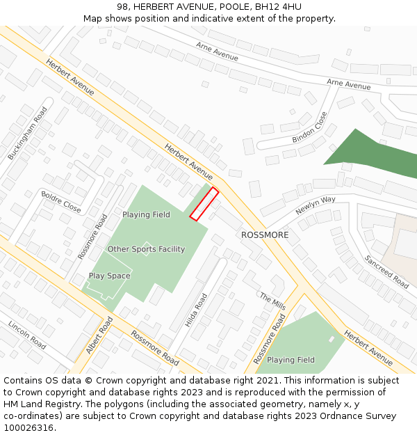 98, HERBERT AVENUE, POOLE, BH12 4HU: Location map and indicative extent of plot