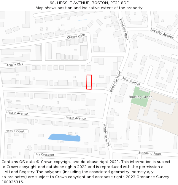 98, HESSLE AVENUE, BOSTON, PE21 8DE: Location map and indicative extent of plot