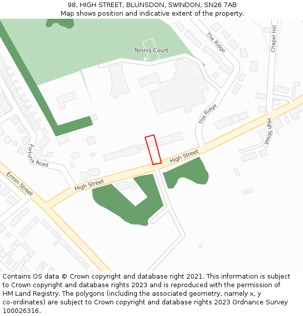 98, HIGH STREET, BLUNSDON, SWINDON, SN26 7AB: Location map and indicative extent of plot