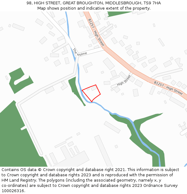 98, HIGH STREET, GREAT BROUGHTON, MIDDLESBROUGH, TS9 7HA: Location map and indicative extent of plot