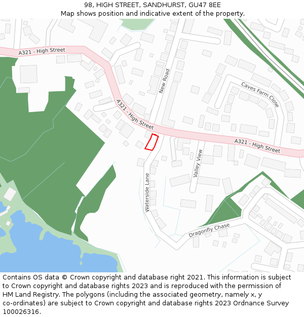 98, HIGH STREET, SANDHURST, GU47 8EE: Location map and indicative extent of plot