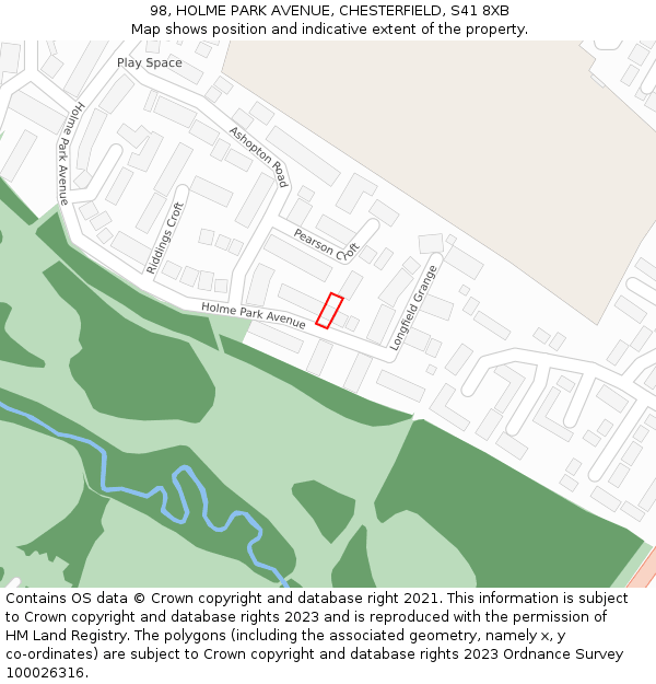 98, HOLME PARK AVENUE, CHESTERFIELD, S41 8XB: Location map and indicative extent of plot