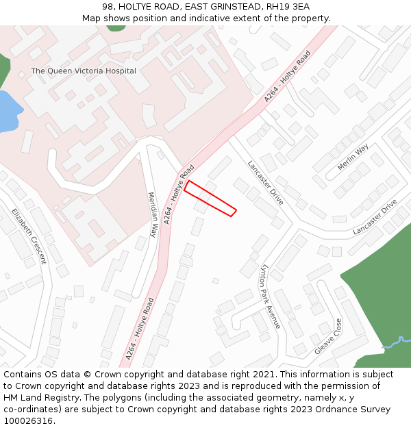 98, HOLTYE ROAD, EAST GRINSTEAD, RH19 3EA: Location map and indicative extent of plot