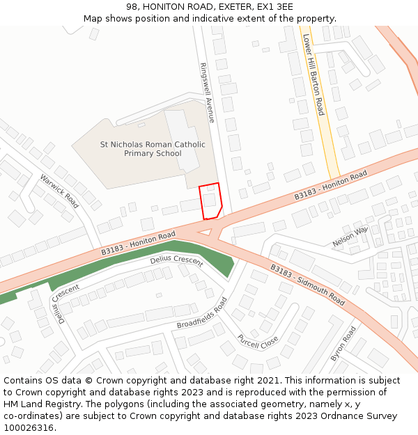 98, HONITON ROAD, EXETER, EX1 3EE: Location map and indicative extent of plot