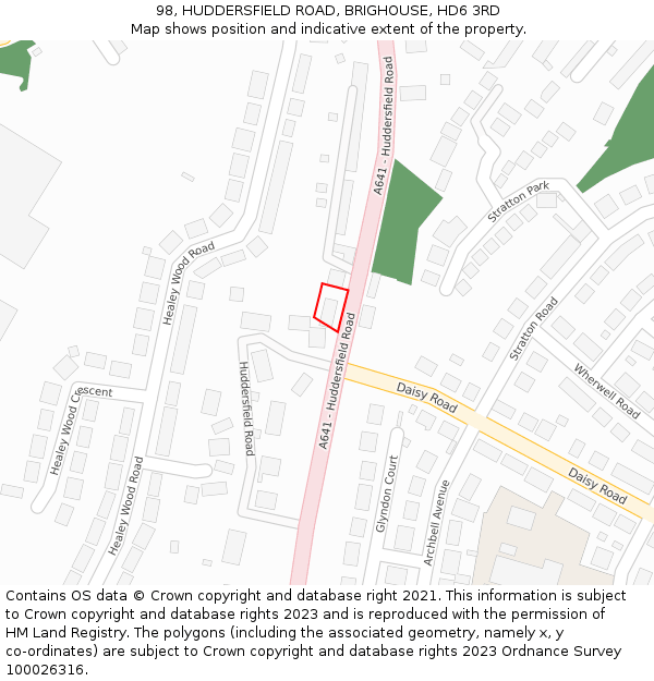98, HUDDERSFIELD ROAD, BRIGHOUSE, HD6 3RD: Location map and indicative extent of plot
