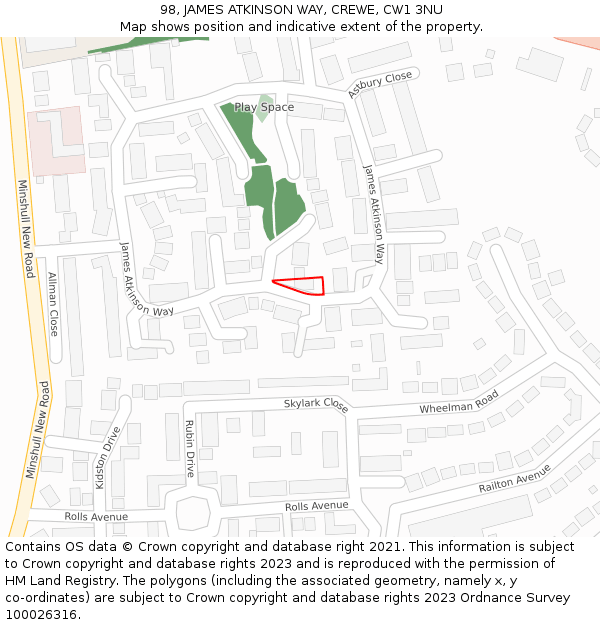 98, JAMES ATKINSON WAY, CREWE, CW1 3NU: Location map and indicative extent of plot