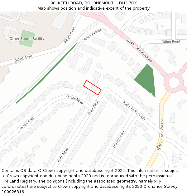 98, KEITH ROAD, BOURNEMOUTH, BH3 7DX: Location map and indicative extent of plot