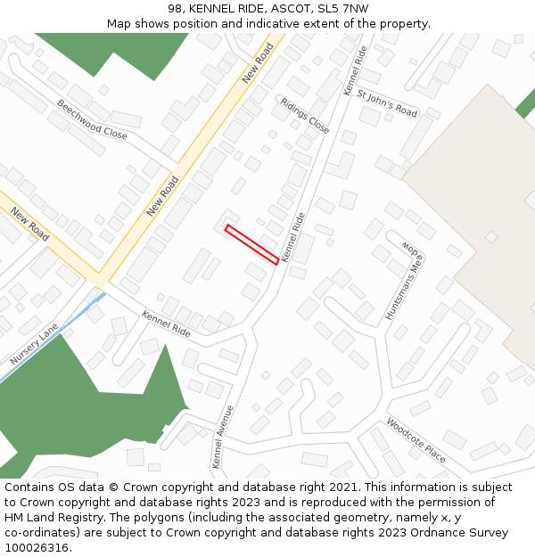 98, KENNEL RIDE, ASCOT, SL5 7NW: Location map and indicative extent of plot