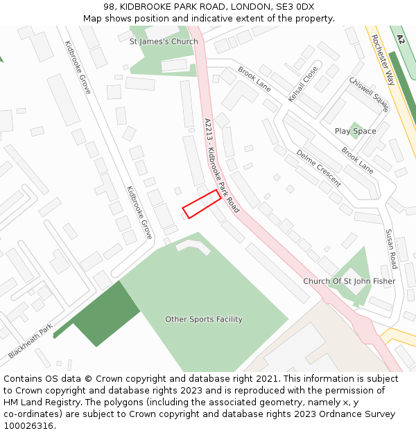 98, KIDBROOKE PARK ROAD, LONDON, SE3 0DX: Location map and indicative extent of plot